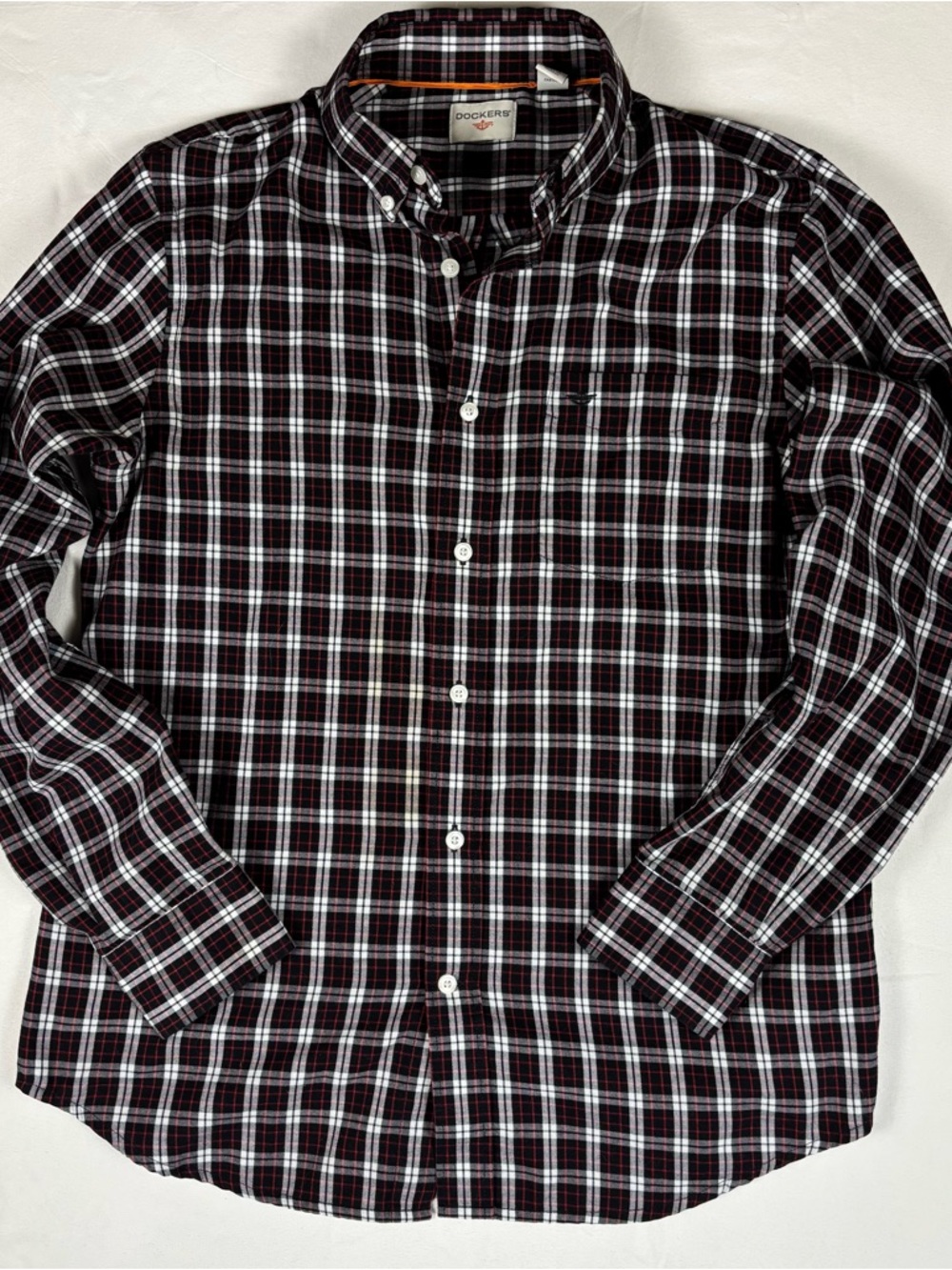 Dockers Plaid Button Down Shirt Mens Small Black Red White Long Sleeve